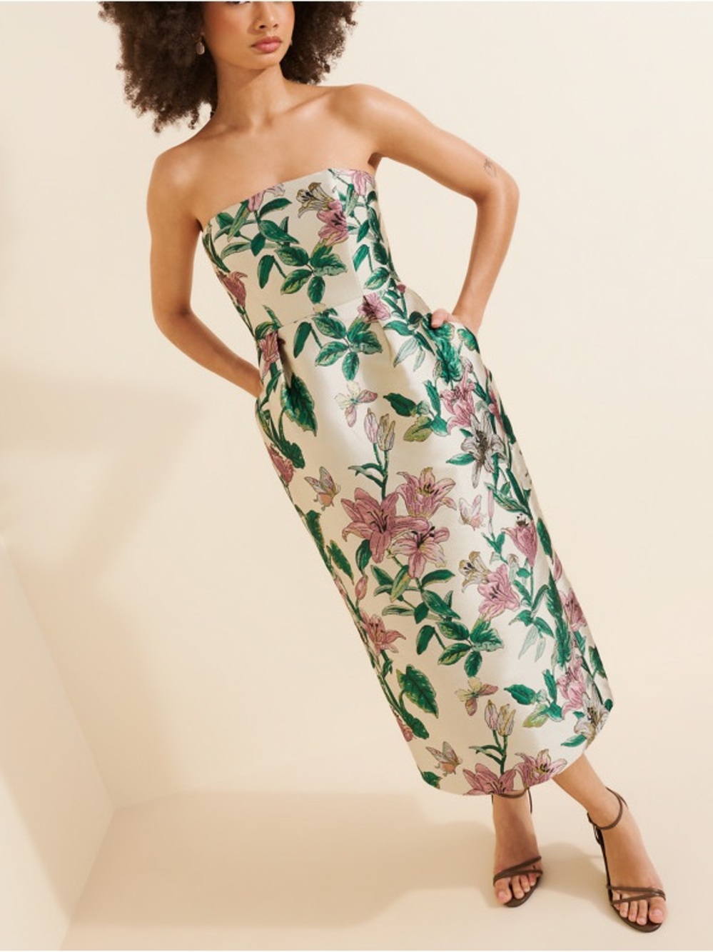 Mac Duggal Petite Strapless Jacquard Lily Floral Gown Dress 8P